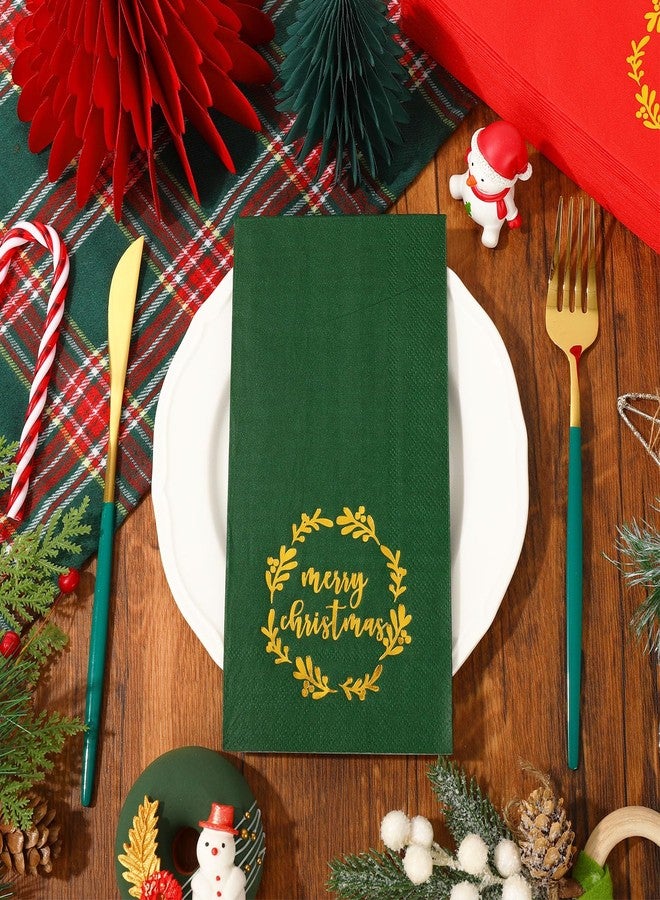 وولاين مناديل ضيوف عيد الميلاد من والين، مزينة بإكليل ذهبي، ثلاث طبقات، للاستخدام مرة واحدة، مناديل حمام، مناديل حمراء وخضراء، مناديل يد للضيوف، مستلزمات حفلات عيد الميلاد، 80 قطعة - Image 3